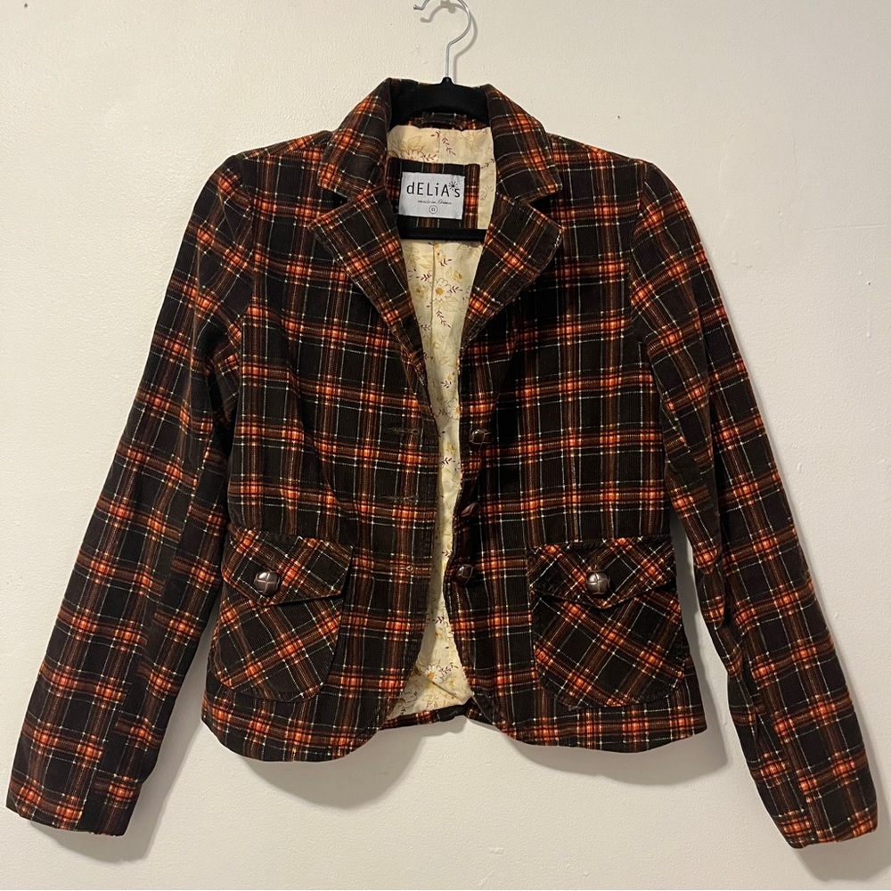vintage 90s y2k delia’s corduroy cotton plaid tartan jacket blazer